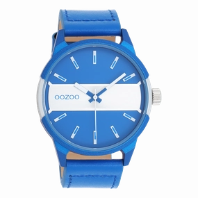 Black OOZOO watch with jeans blue leather strap - C11442,seiko watches,mens watches,couple watches,watches designer,watches discount,best watches for men