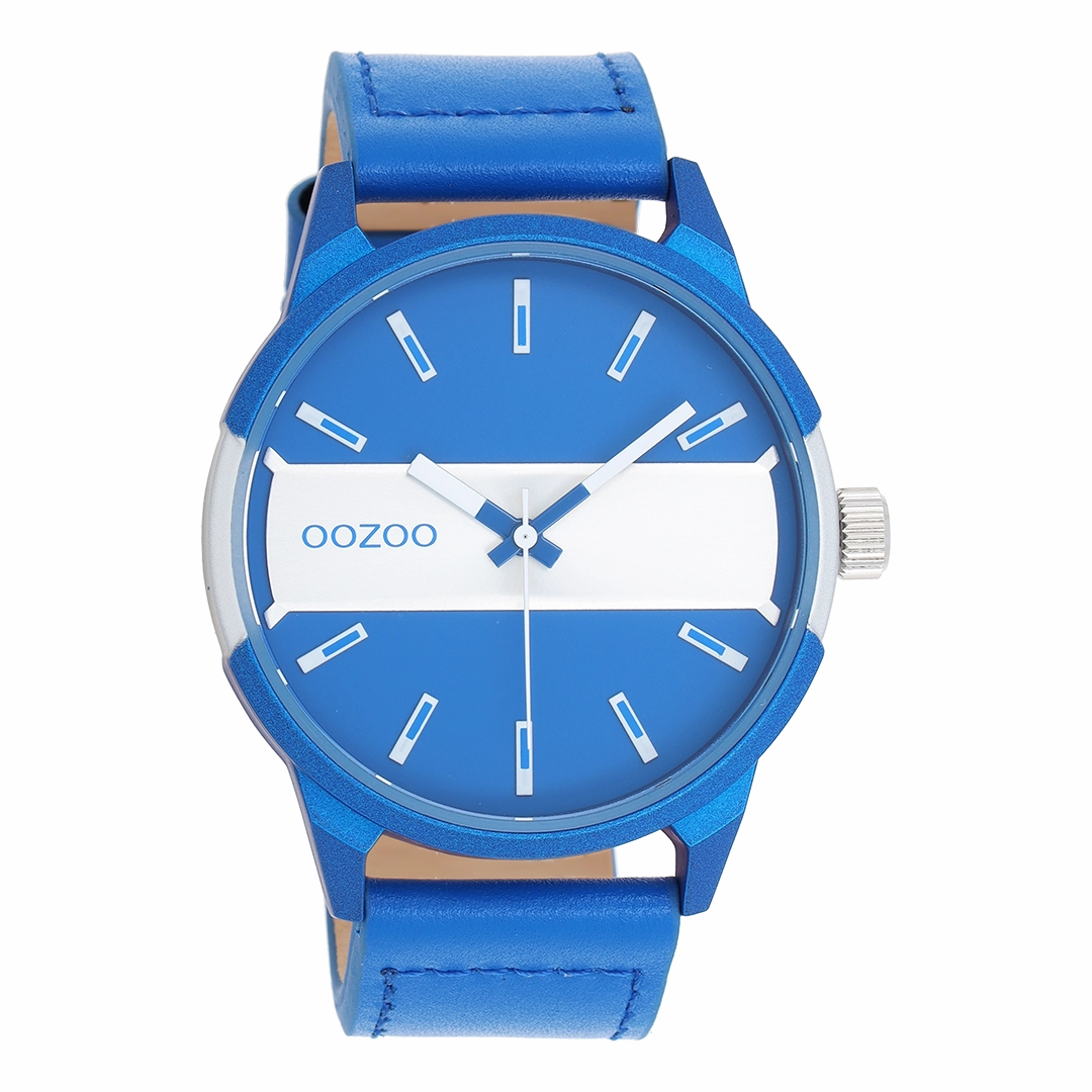 Black OOZOO watch with jeans blue leather strap - C11442,seiko watches,mens watches,couple watches,watches designer,watches discount,best watches for men