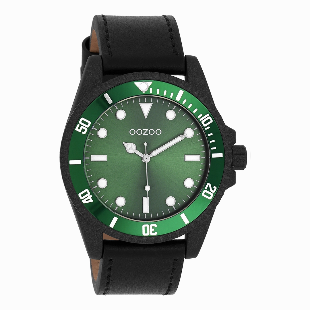 Black OOZOO watch with leather strap - C11117,seiko watches,mens watches,couple watches,watches designer,watches discount,best watches for men