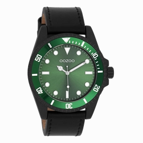 Black OOZOO watch with leather strap - C11117,seiko watches,mens watches,couple watches,watches designer,watches discount,best watches for men