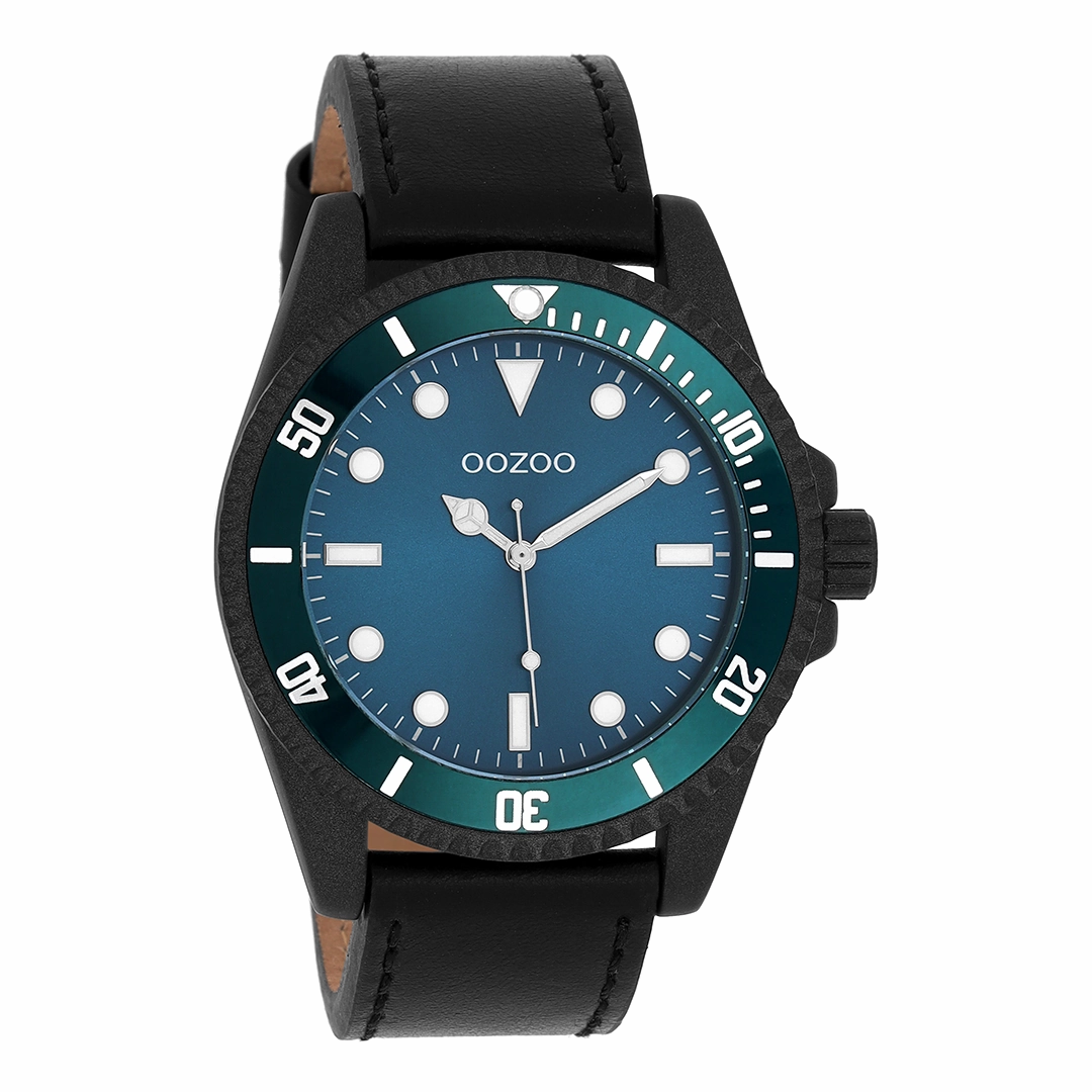 Black OOZOO watch with leather strap - C11118,seiko watches,mens watches,couple watches,watches designer,watches discount,best watches for men