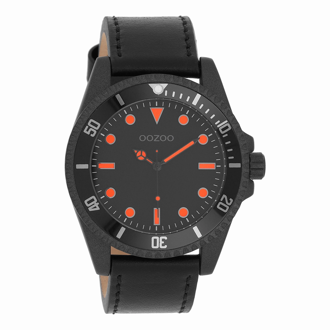 Black OOZOO watch with leather strap - C11119,seiko watches,mens watches,couple watches,watches designer,watches discount,best watches for men