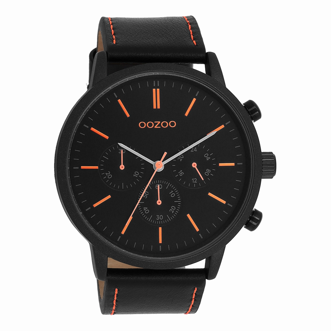 Black OOZOO watch with leather strap - C11209,seiko watches,mens watches,couple watches,watches designer,watches discount,best watches for men