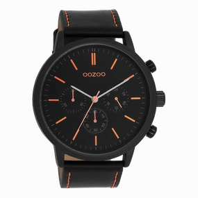 Black OOZOO watch with leather strap - C11209,seiko watches,mens watches,couple watches,watches designer,watches discount,best watches for men