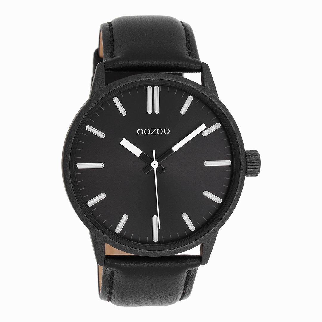 Black OOZOO watch with leather strap - C11404,seiko watches,mens watches,couple watches,watches designer,watches discount,best watches for men
