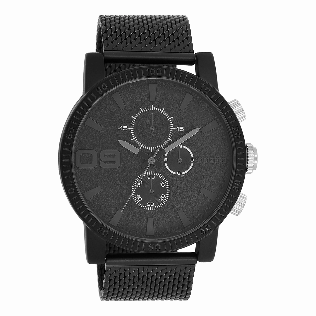 Black OOZOO watch with metal mesh bracelet - C11214,seiko watches,mens watches,couple watches,watches designer,watches discount,best watches for men