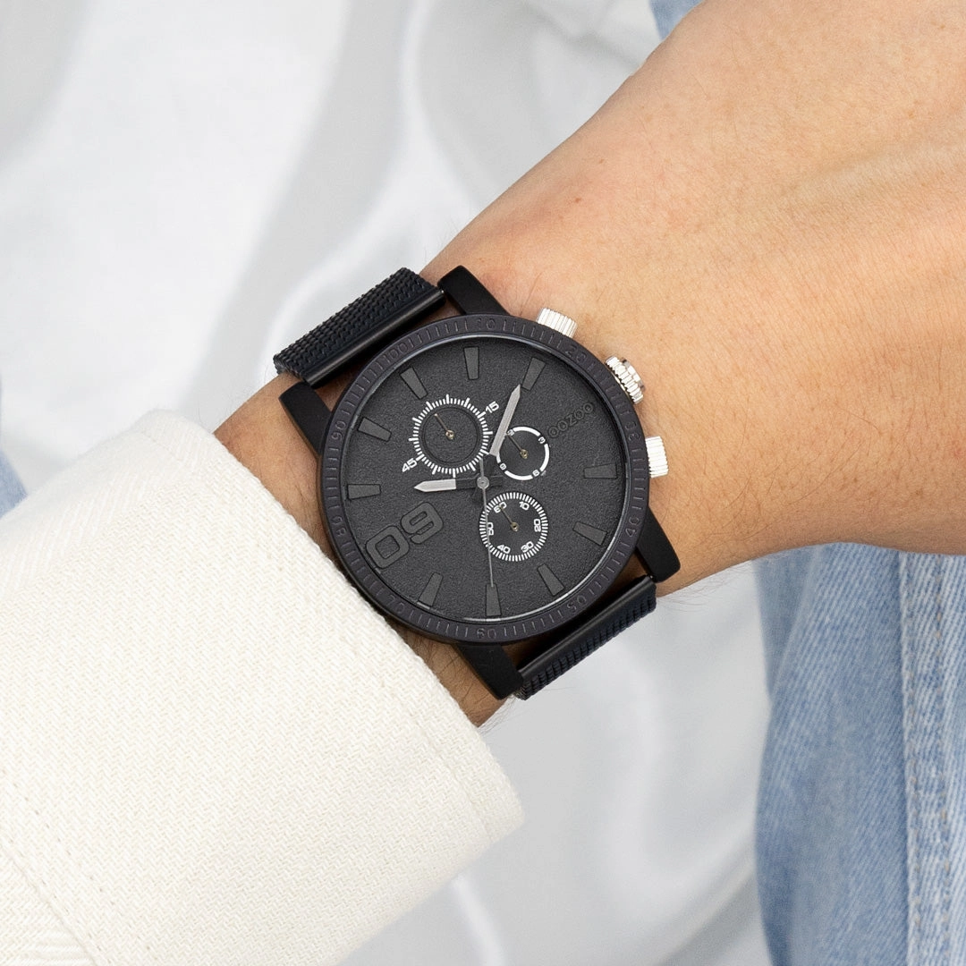 Black OOZOO watch with metal mesh bracelet - C11214