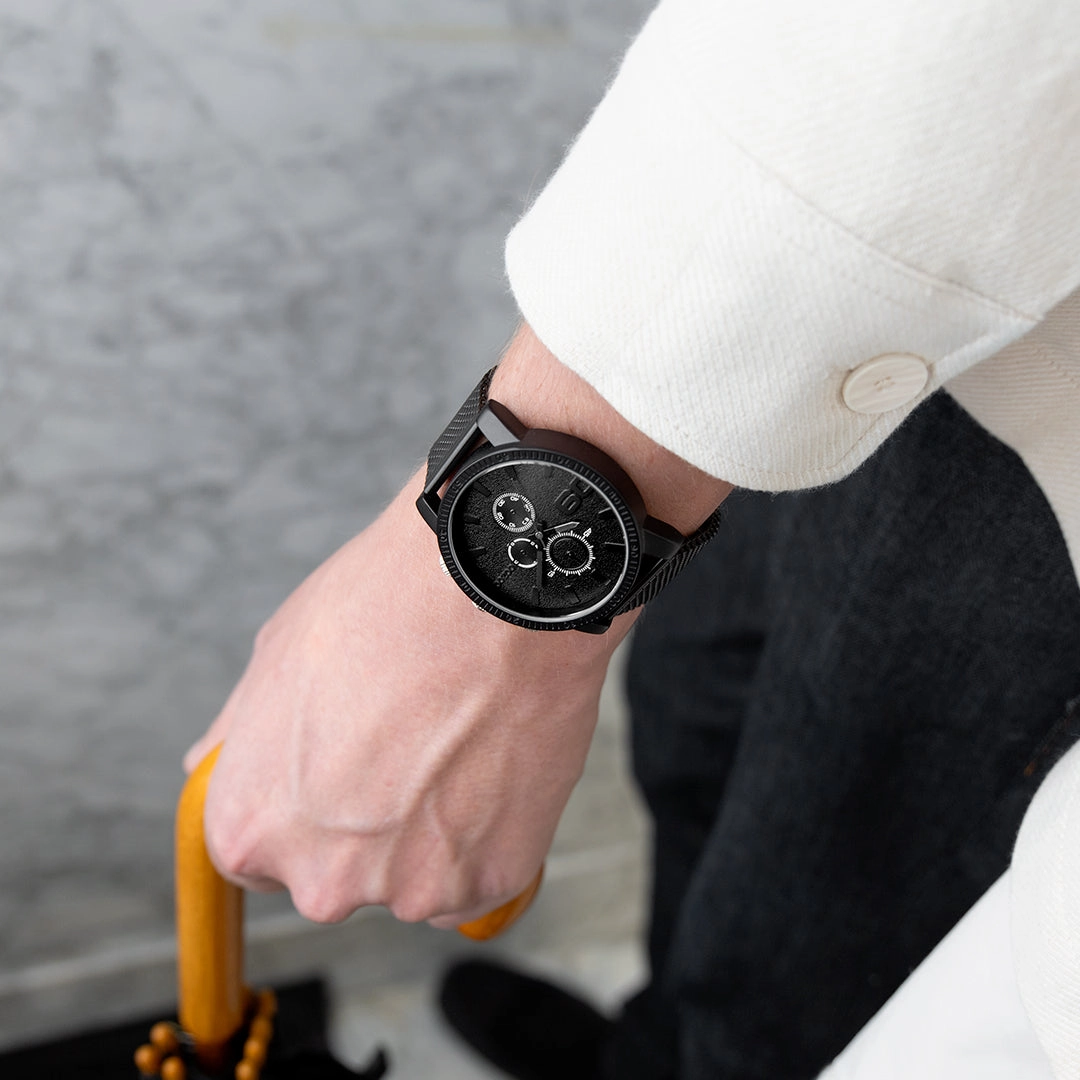 Black OOZOO watch with metal mesh bracelet - C11214