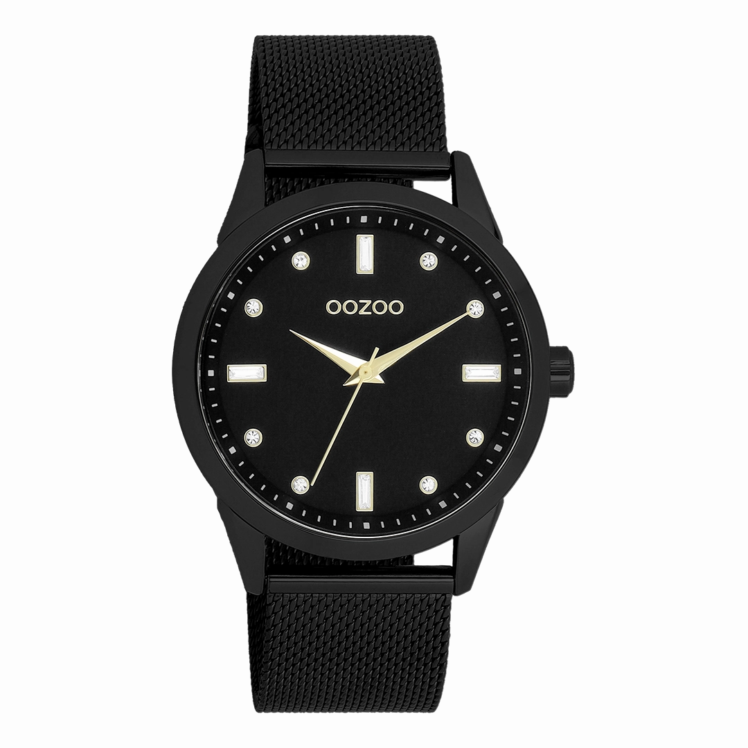 Black OOZOO watch with metal mesh bracelet - C11284,seiko watches,couple watches,watches designer,watches discount,women watches,best women watches,high end women's watches,high quality women's watches