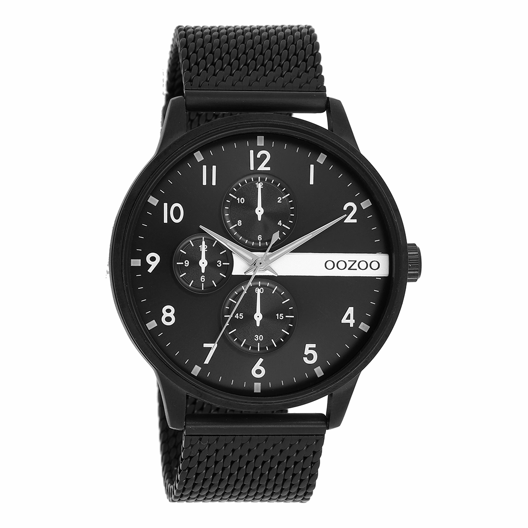 Black OOZOO watch with metal mesh bracelet - C11304,seiko watches,mens watches,couple watches,watches designer,watches discount,best watches for men
