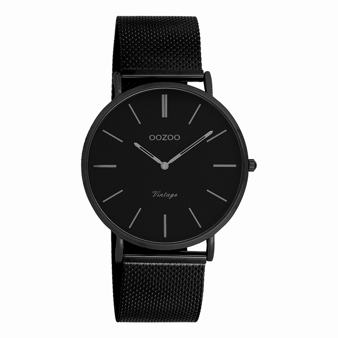 Black OOZOO watch with metal mesh bracelet - C9933,seiko watches,couple watches,watches designer,watches discount,women watches,best women watches,high end women's watches,high quality women's watches