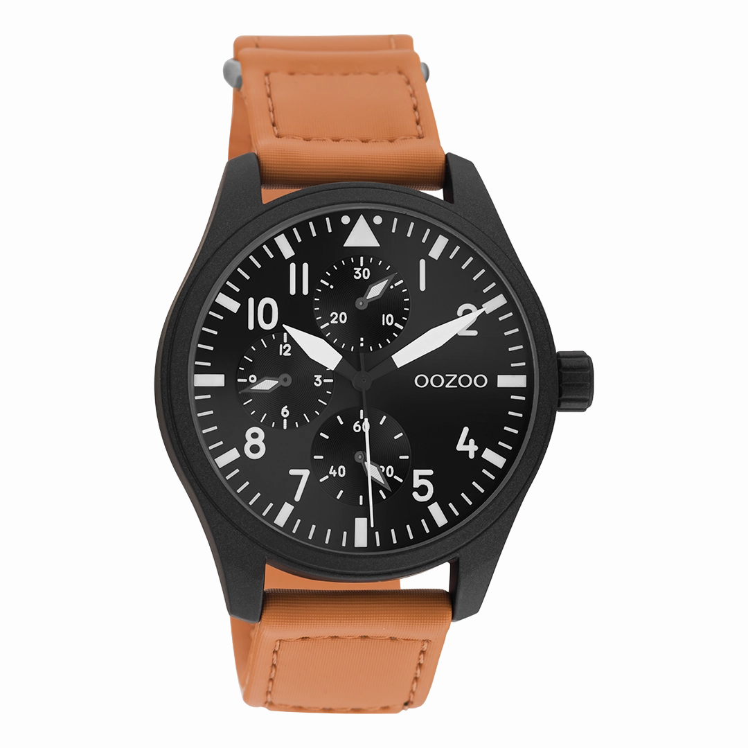 Black OOZOO watch with orange velcro strap - C11007,seiko watches,mens watches,couple watches,watches designer,watches discount,best watches for men