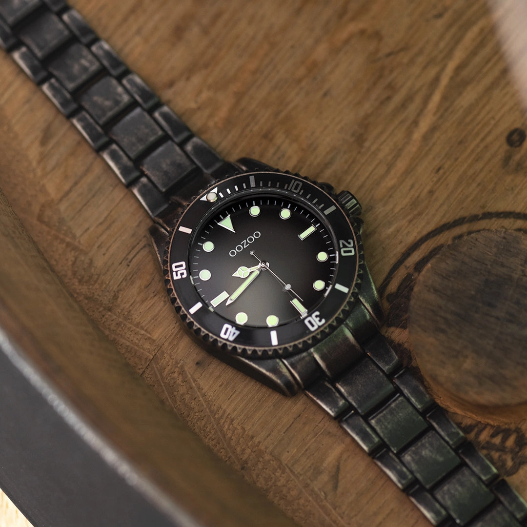 Black OOZOO watch with stainless steel bracelet - C11014