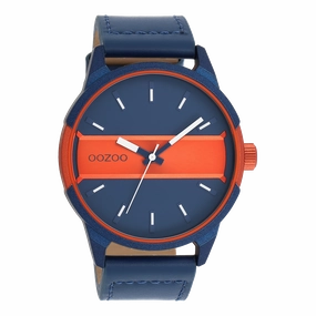 Blue/fluo orange OOZOO watch with blue leather strap - C11232,seiko watches,mens watches,couple watches,watches designer,watches discount,best watches for men
