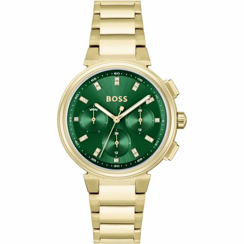 Boss Watches Ladies Gold Plated Crystal Set Watch 1502679 
