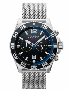 Brera Orologi BRSPMIC4401-SS-MIL Mistral Mens Silver & Black Chronograph Watch Sports Watch for Men/Women Budget Sports Watch Luxury Sports Watch