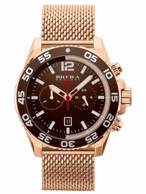 Brera Orologi BRSPMIC4402-SS-MIL Mistral Mens Rose-Gold & Brown Chronograph Watch Sports Watch for Men/Women Budget Sports Watch Luxury Sports Watch
