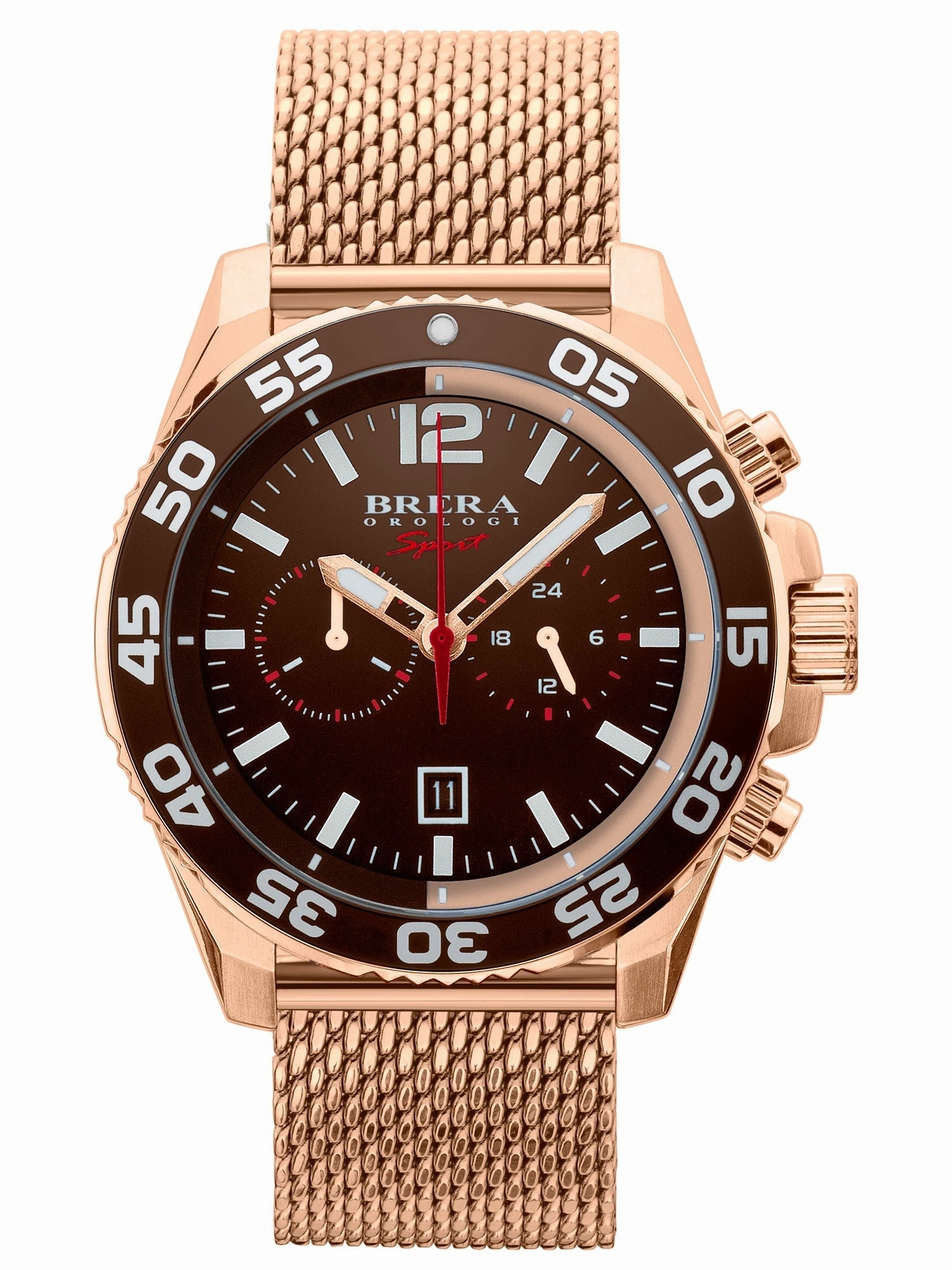 Brera Orologi BRSPMIC4402-SS-MIL Mistral Mens Rose-Gold & Brown Chronograph Watch Sports Watch for Men/Women Budget Sports Watch Luxury Sports Watch