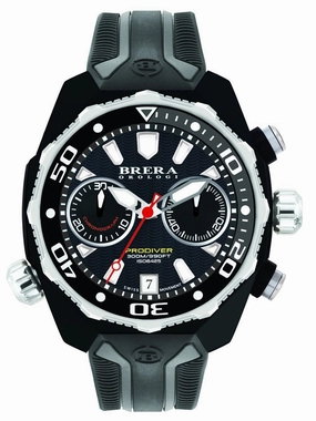 Brera Orologi PRODIVER Black IP 47mm Chronograph Mens Watch BRDV2C4706 Hypoallergenic Silicone Watch Discount Silicone Watches