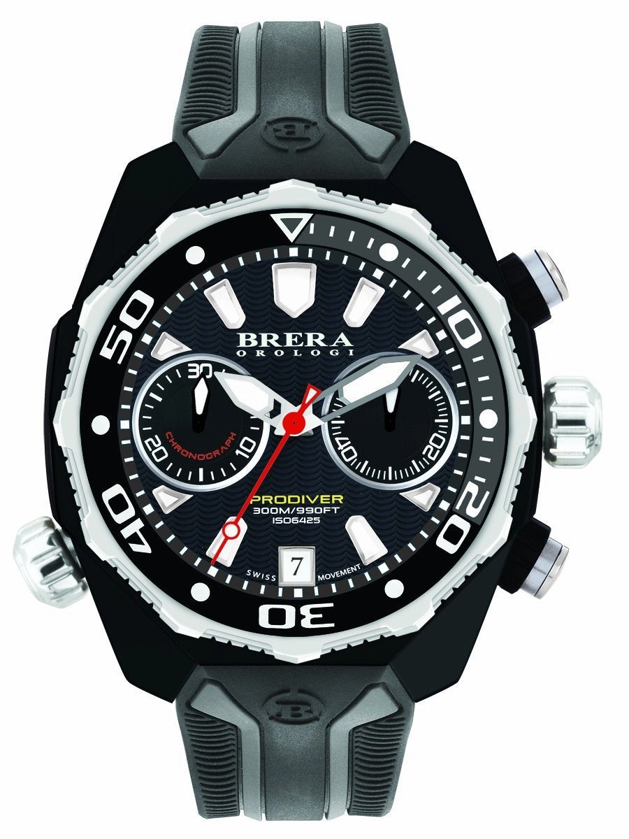 Brera Orologi PRODIVER Black IP 47mm Chronograph Mens Watch BRDV2C4706 Hypoallergenic Silicone Watch Discount Silicone Watches