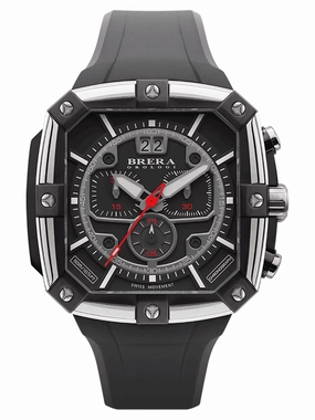 Brera Orologi SUPERSPORTIVO SQUARE Men's Swiss Made Black 48mm Watch BRSS2C4601 Hypoallergenic Silicone Watch Discount Silicone Watches