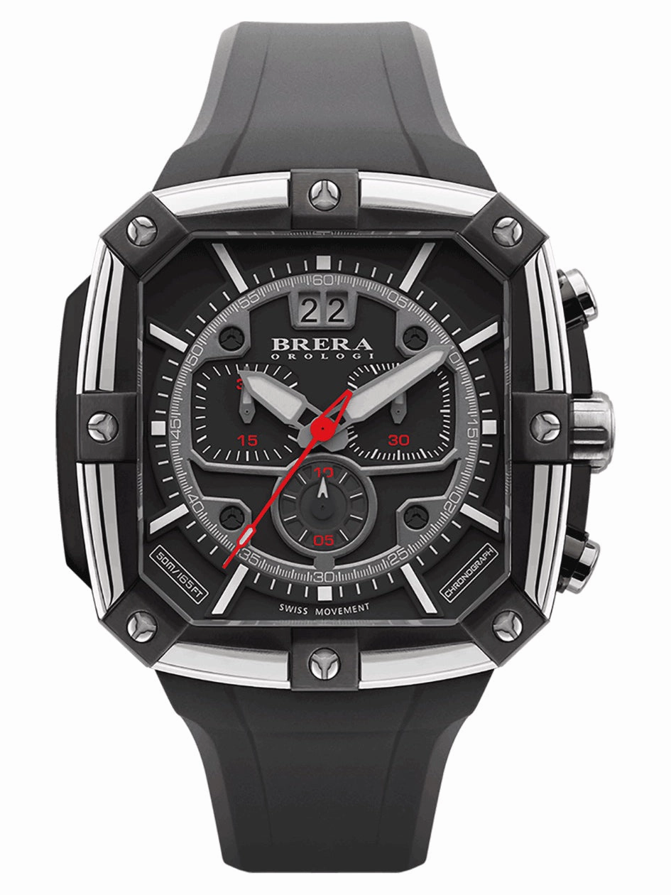 Brera Orologi SUPERSPORTIVO SQUARE Men's Swiss Made Black 48mm Watch BRSS2C4601 Hypoallergenic Silicone Watch Discount Silicone Watches