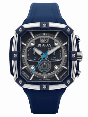 Brera Orologi SUPERSPORTIVO SQUARE Men's Swiss Made Blue 46mm Watch BRSS2C4606 Hypoallergenic Silicone Watch Discount Silicone Watches