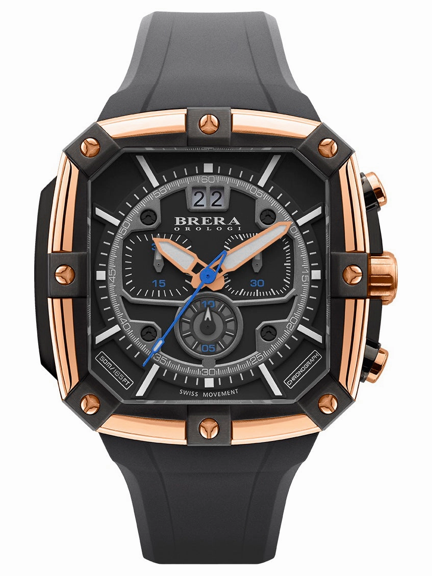 Brera Orologi SUPERSPORTIVO SQUARE Men's Swiss Made Gold 48mm Watch BRSS2C4603 Hypoallergenic Silicone Watch Discount Silicone Watches