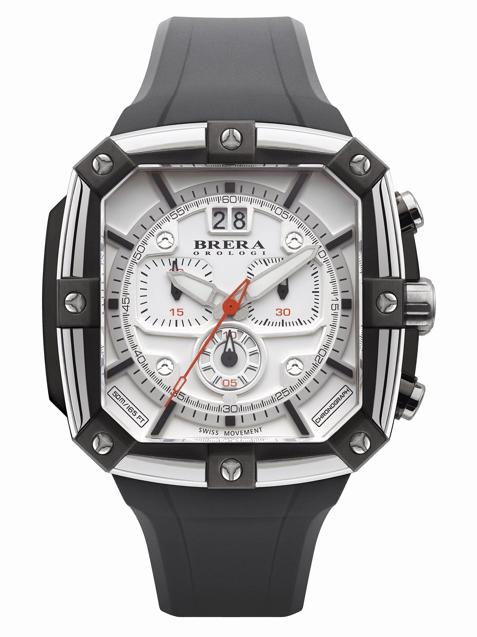 Brera Orologi SUPERSPORTIVO SQUARE Men's Swiss Made White 48mm Watch BRSS2C4604 Hypoallergenic Silicone Watch Discount Silicone Watches