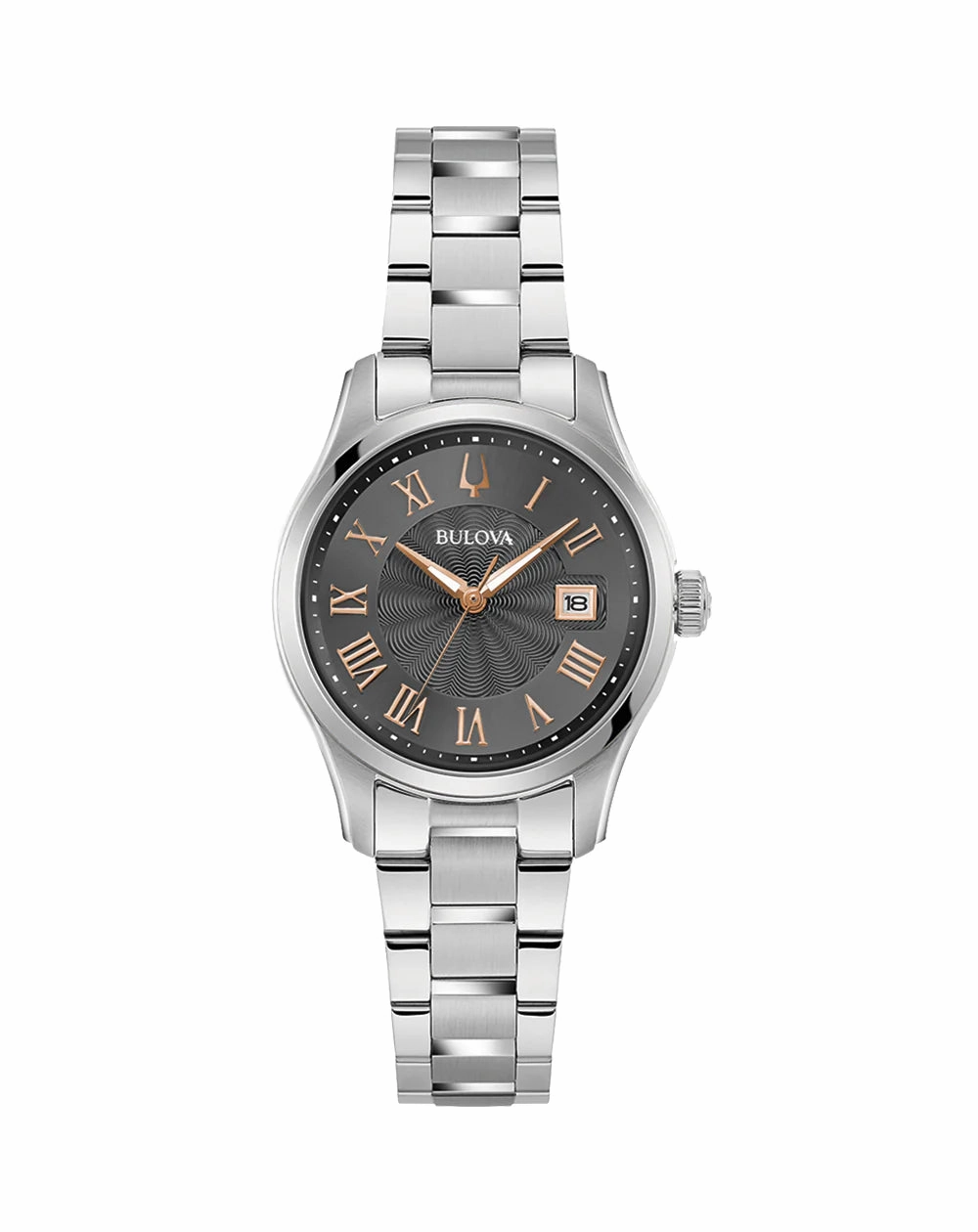 Bulova Elegant Silver Tone Women's Timepiece with Grey Dial and Mineral Crystal 96M164 