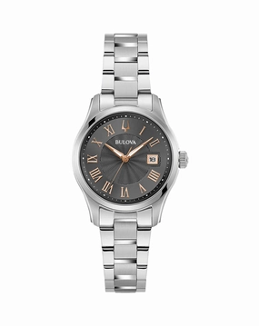 Bulova Elegant Silver Tone Women's Timepiece with Grey Dial and Mineral Crystal 96M164 