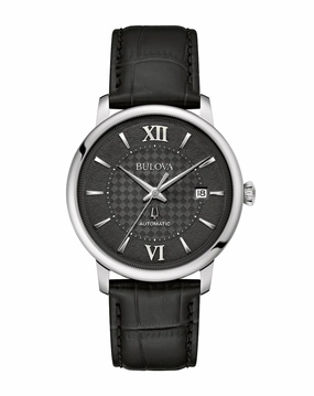 Bulova Hudson Black Dial Leather Strap Watch 96B441 