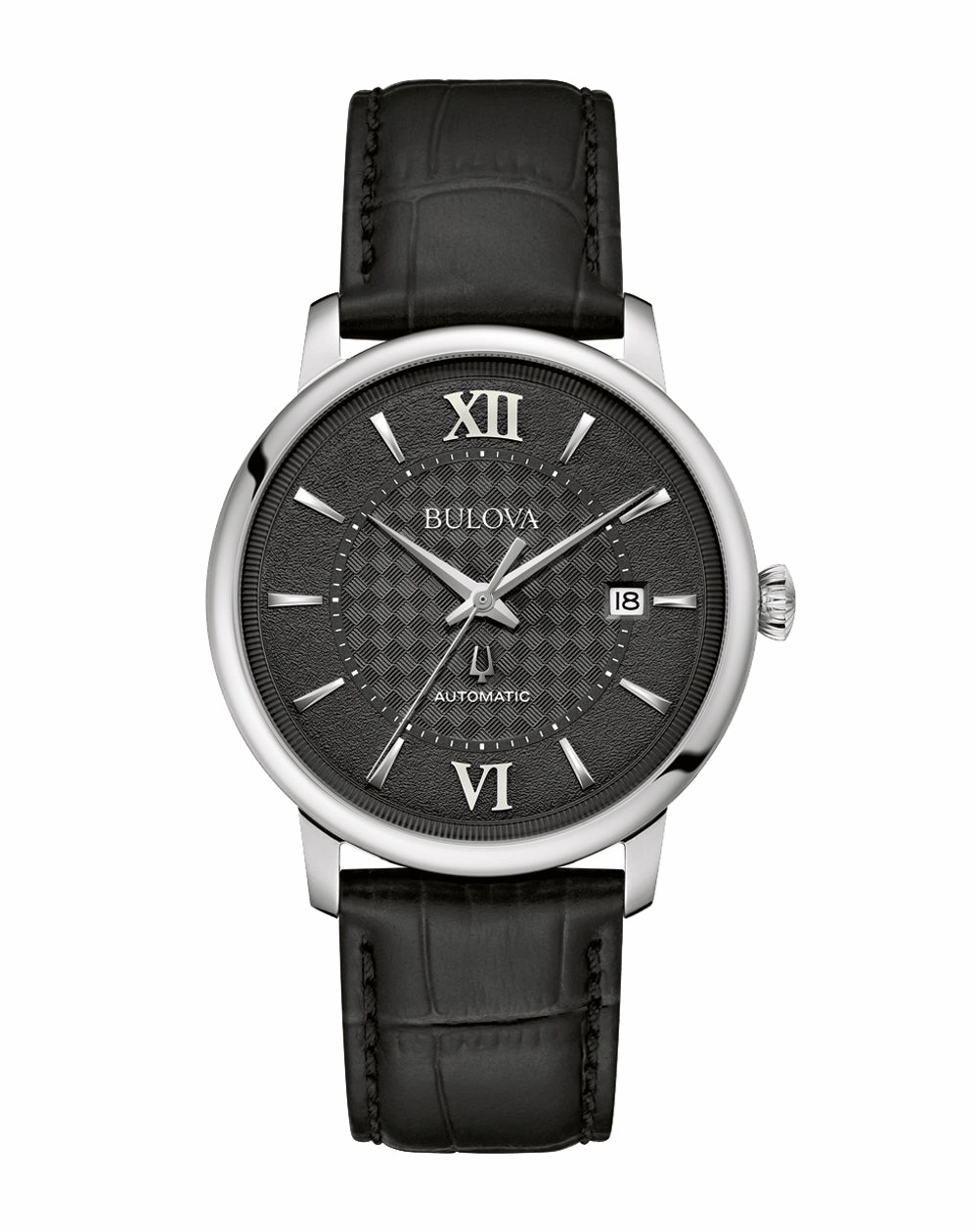 Bulova Hudson Black Dial Leather Strap Watch 96B441 