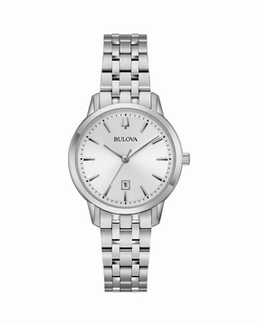 Bulova Ladies Timeless Quartz Watch with Silver Dial and Stainless Steel Bracelet 96M165 