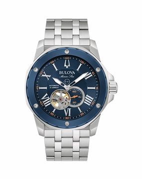 Bulova Marine Star 21-Jewel Automatic Men's Watch with Blue Accents and Exhibition Case Back 98A302 
