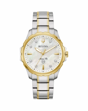 Bulova Marine Star Diamond Watch Stainless Steel with Mother of Pearl Dial 98P227 