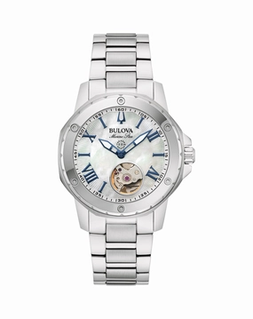 Bulova Marine Star Stainless Steel Automatic Watch with Mother of Pearl Dial for Women SKU 96L326 