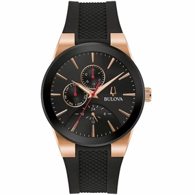 Bulova Men's Watch - Classic Quartz Chronograph Black Dial Rubber Strap | 97C112 