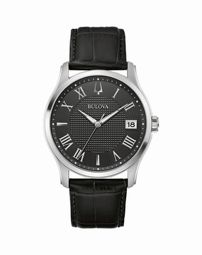 Bulova Wilton Men's Classic Black Dial 96B390 Stylish Everyday Leather Strap Watch 