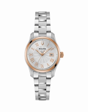 Bulova Women's Elegant Stainless Steel Watch with Silver and Rose Gold Accents 98M136 