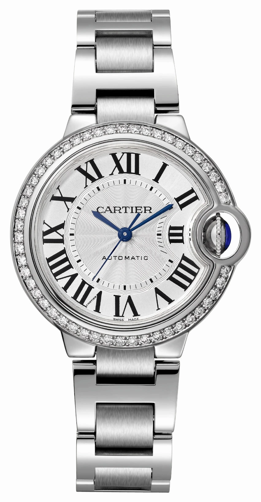 Cartier Ballon Bleu Automatic Stainless Steel Silver-Tone Dial Diamonds Womens Watch W4BB0023 Women??s luxury watches Affordable women watches