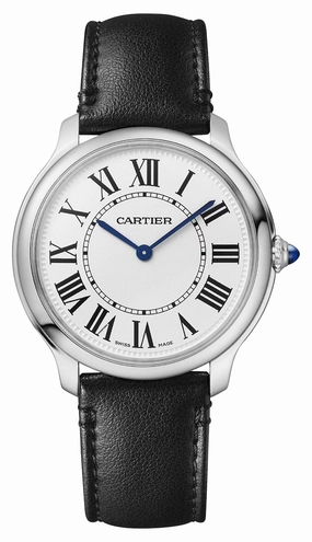 Cartier Ronde Must de Cartier Stainless Steel Silver Dial Black Leather Strap Quartz Unisex Watch WSRN0031 Women??s luxury watches Affordable women watches