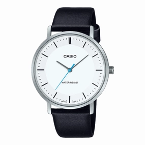 Casio Analog White Dial Black Leather Strap Watch MTPVT04L-7E 