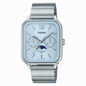 Casio Analogue Moon Phase Blue Dial Stainless Steel Watch MTPM305D-2A 