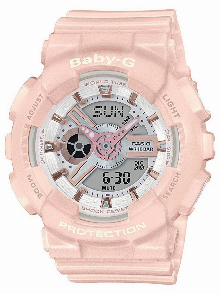 Casio Baby-G GLOSSY Ana-Digi Pink & Rose Gold Womens Watch BA110RG-4A Hypoallergenic Silicone Watch Discount Silicone Watches