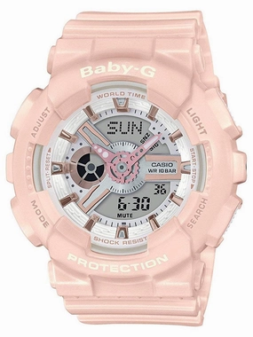 Casio Baby-G GLOSSY Ana-Digi Pink & Rose Gold Womens Watch BA110RG-4A Hypoallergenic Silicone Watch Discount Silicone Watches