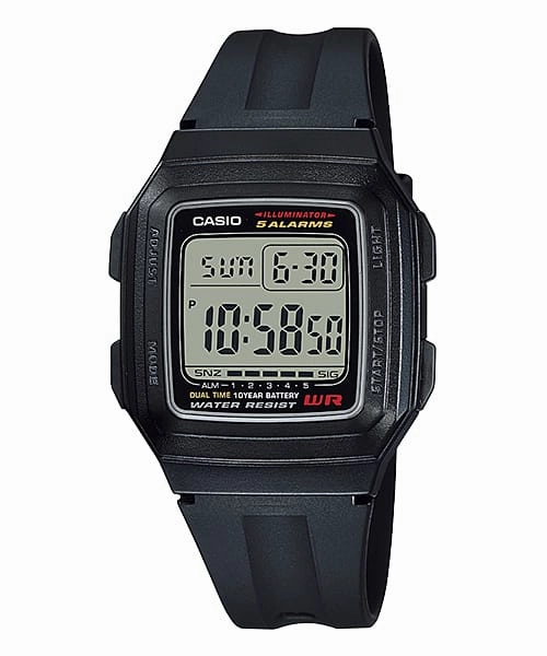 Casio Digital Black Resin Band Watch F201WA-1A 