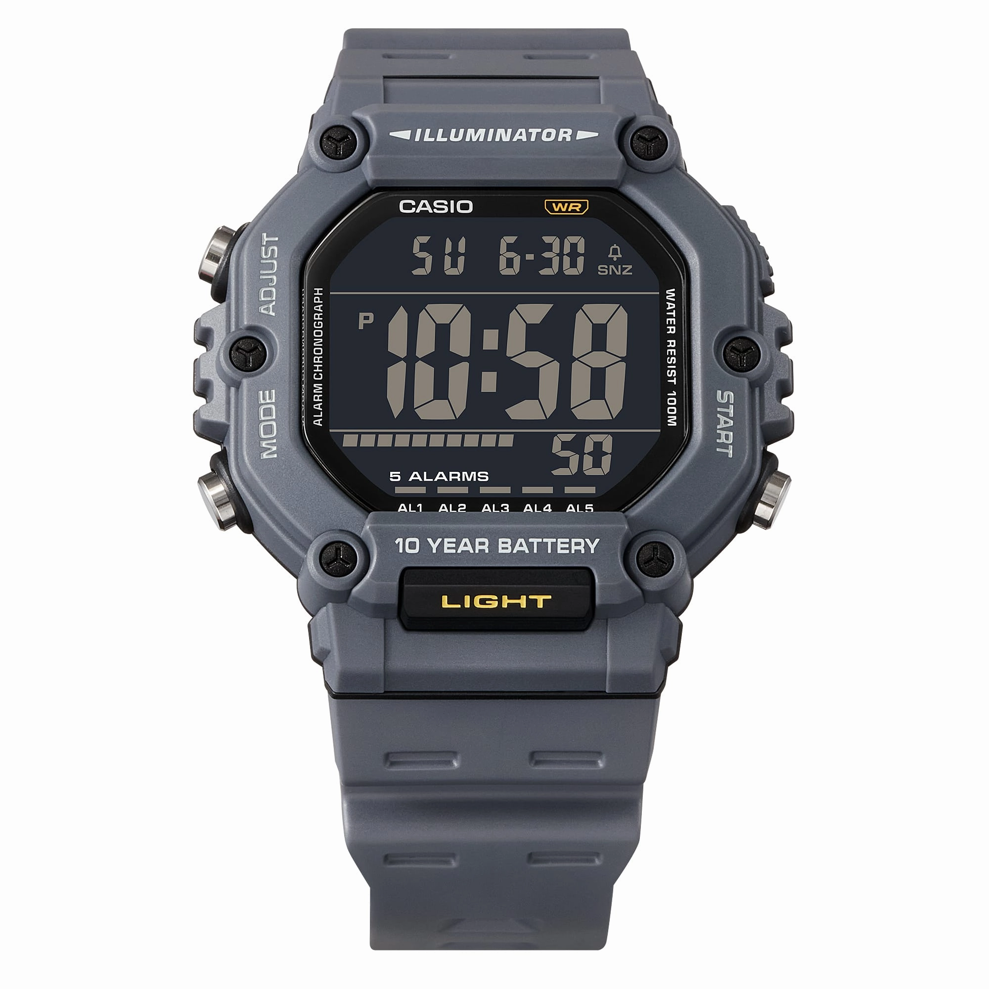 Casio Digital Illuminator Black Dial Grey Resin Band Watch AE1600H-8B