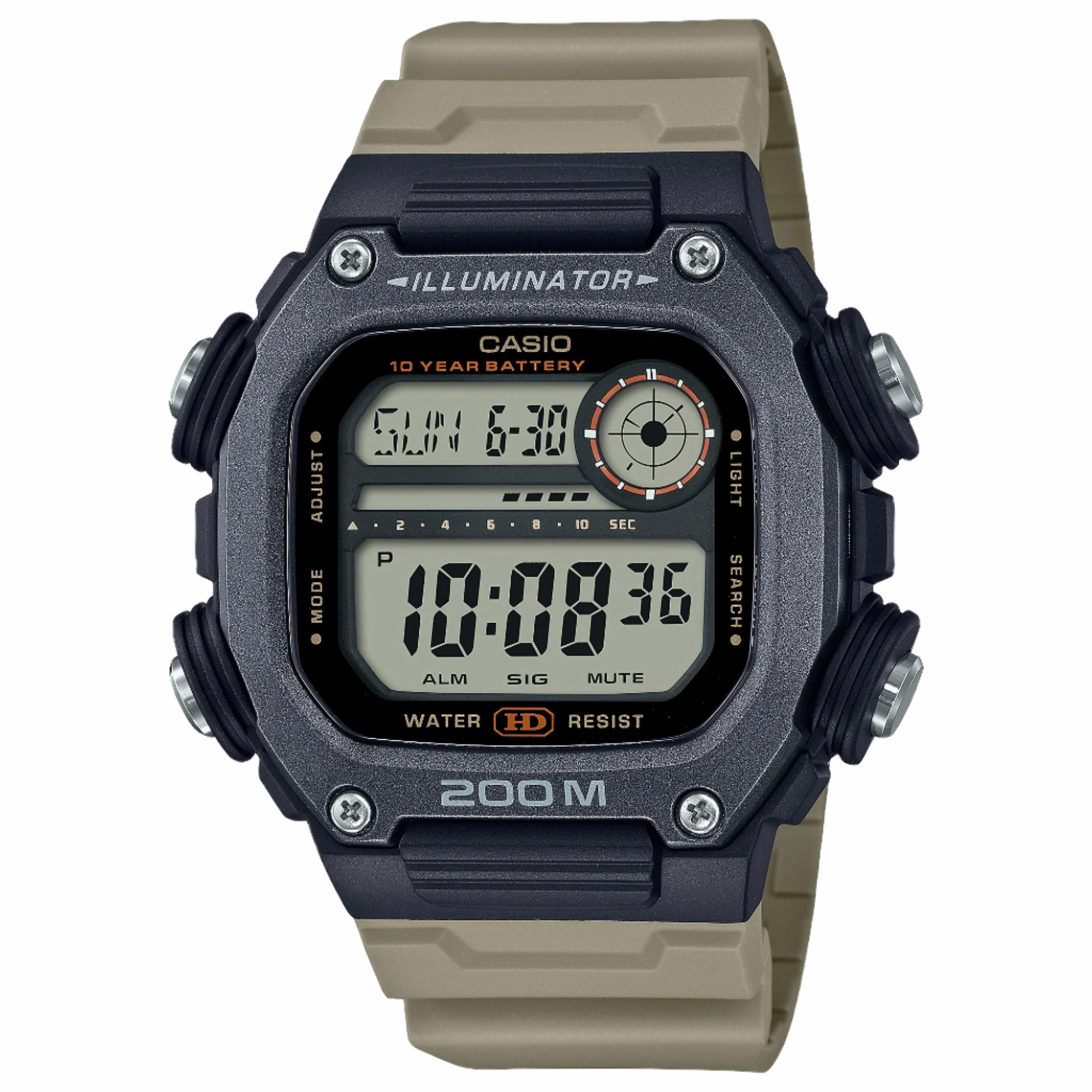 Casio Digital Sports Grey Dial Tan Resin Band Watch DW291HX-5A 