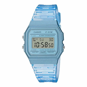 Casio F-91WS-2DF Blue Resin Transparent Strap Watch for Women Affordable casual watches Sporty casual watches Affordable luxury casual watches